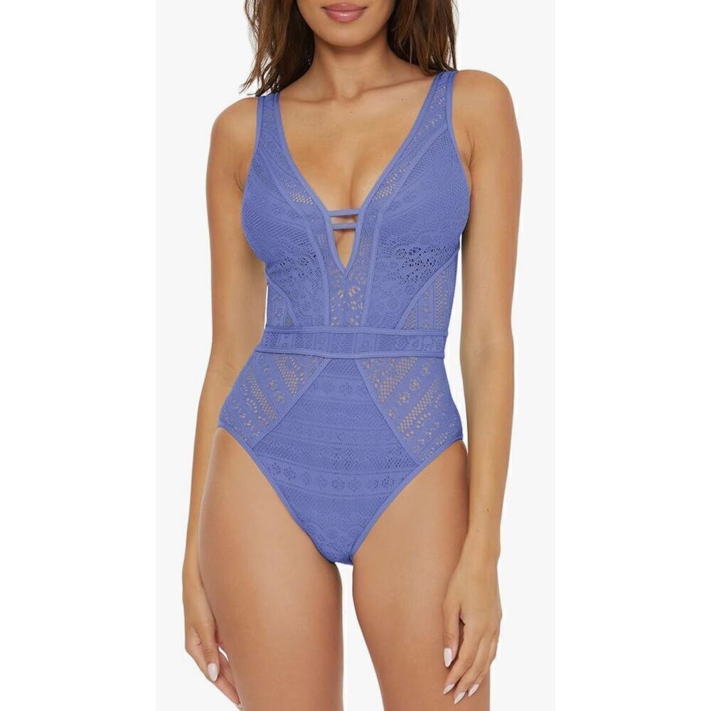 BECCA Women's Color Play One Piece Swimsuit, Plunge Neck, Crochet